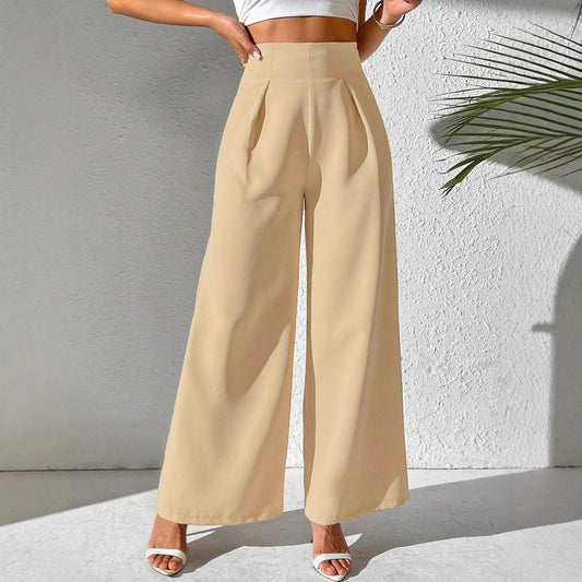 Solid Color High Waist Drooping Wide Leg Business Pants Trousers And Suit Pants