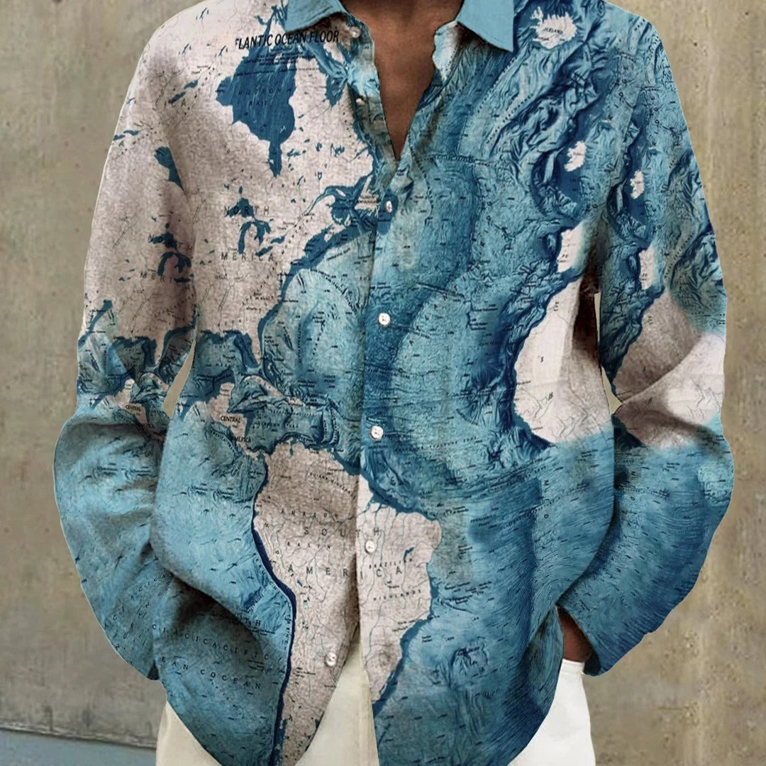 Gradient Digital Printing Lapel Long Sleeve Shirt Men
