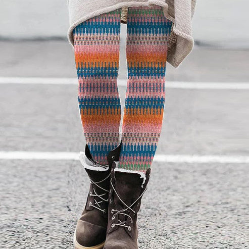 European And American National Style Printed Slim Fit Stretch All-matching Bottoming Trousers