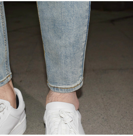 Light Blue Washed-out Vintage Distressed Stretch Jeans