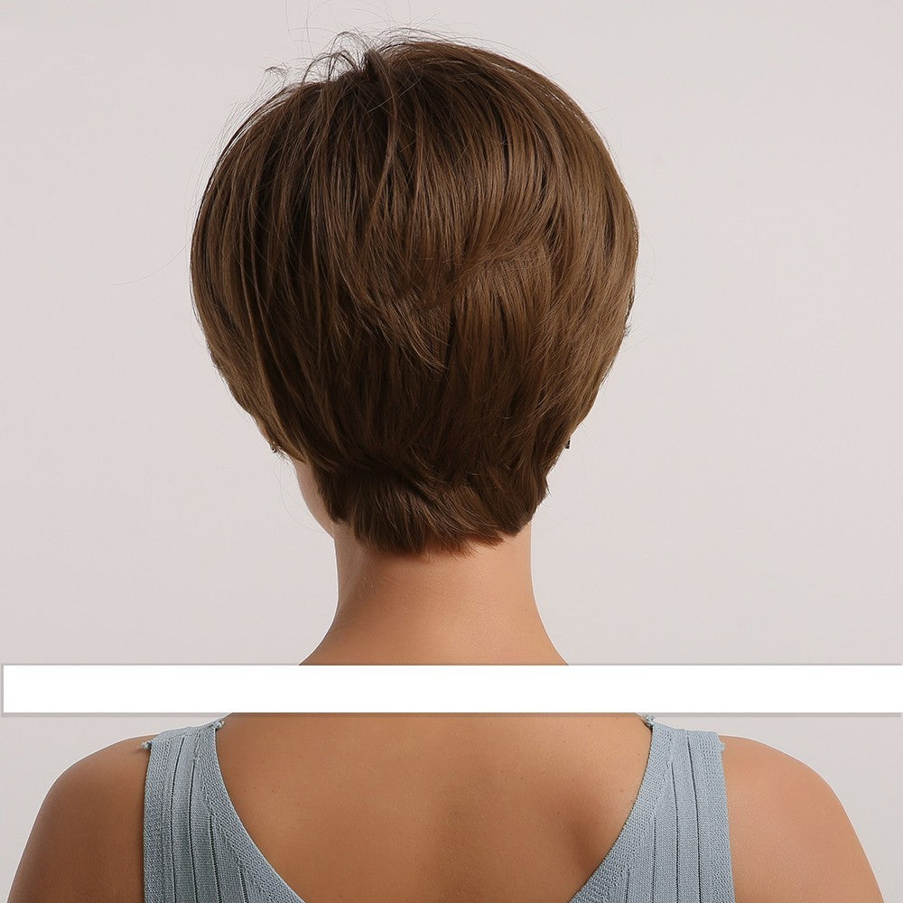 Black Gradient Golden Straight Short Hair Chemical Fiber Women's Wig
