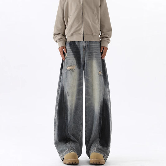 Men's American-style Splash-ink Ripped Machete Jeans