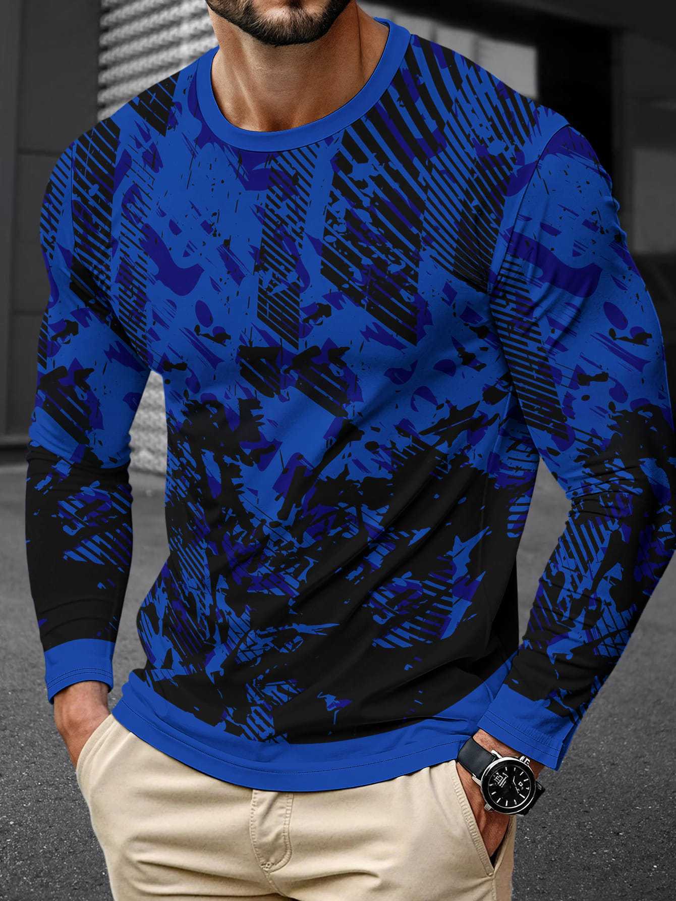 Men's Long Sleeve Simple Trendy Round Neck