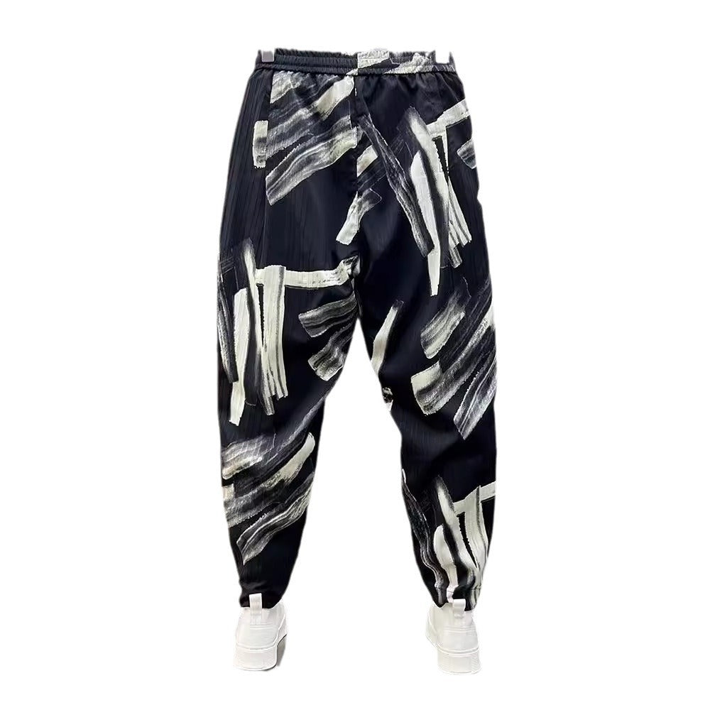 Men's Ice Silk Printed Cotton And Linen Casual Pants