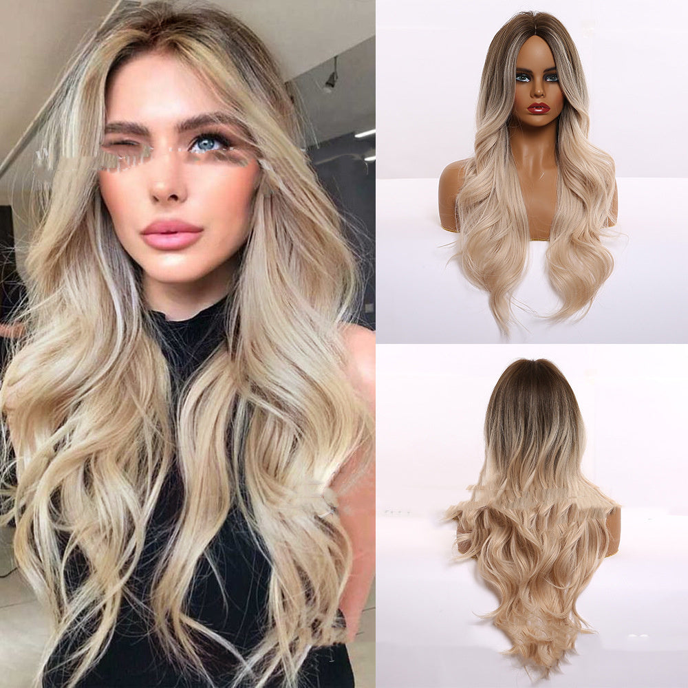Ladies Gradient White Gold Long Curly Hair Wig
