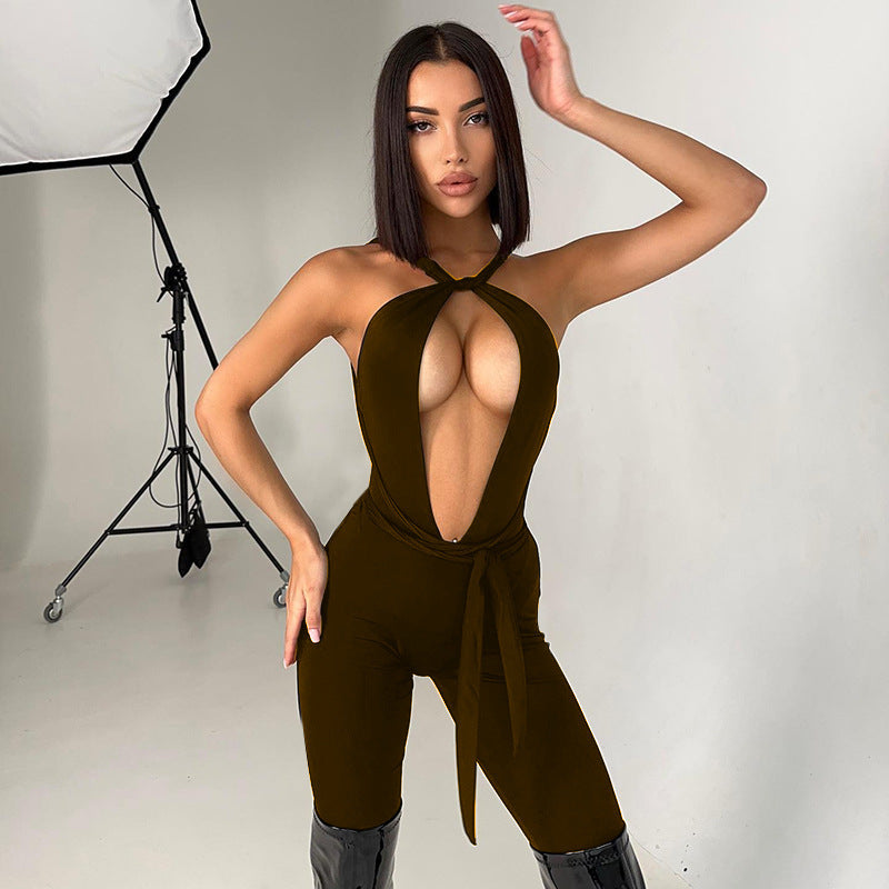 Halter Chest-flattering Hollow Out Strap Tight Trousers