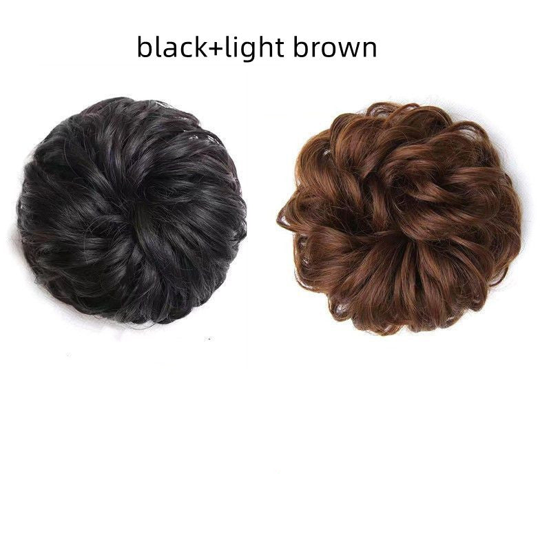 Head Flower Hair Bag Wig Hair Ring Female Curly Hair Natural Flower Bud Head Hair Style Rubber Band Hair Fluffy Imitation