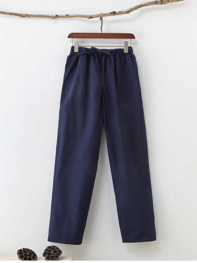 Men's Solid Color Pure Cotton Coarse Fabric Casual Pants