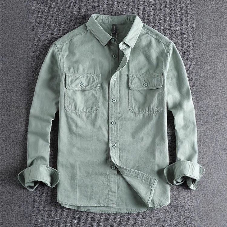 Simple Lapel Art Workwear Shirt Men's Washed Breathable Comfortable All-match Youth Long Sleeve Shirt