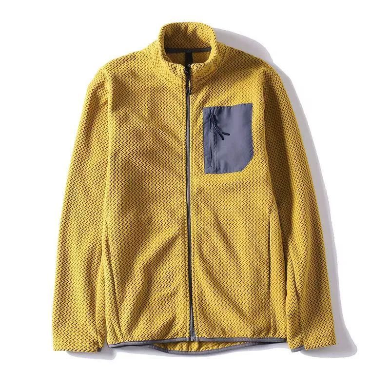Fleece Stand Collar Cardigan Sweater Fashion Wave Pattern Jacket Coat
