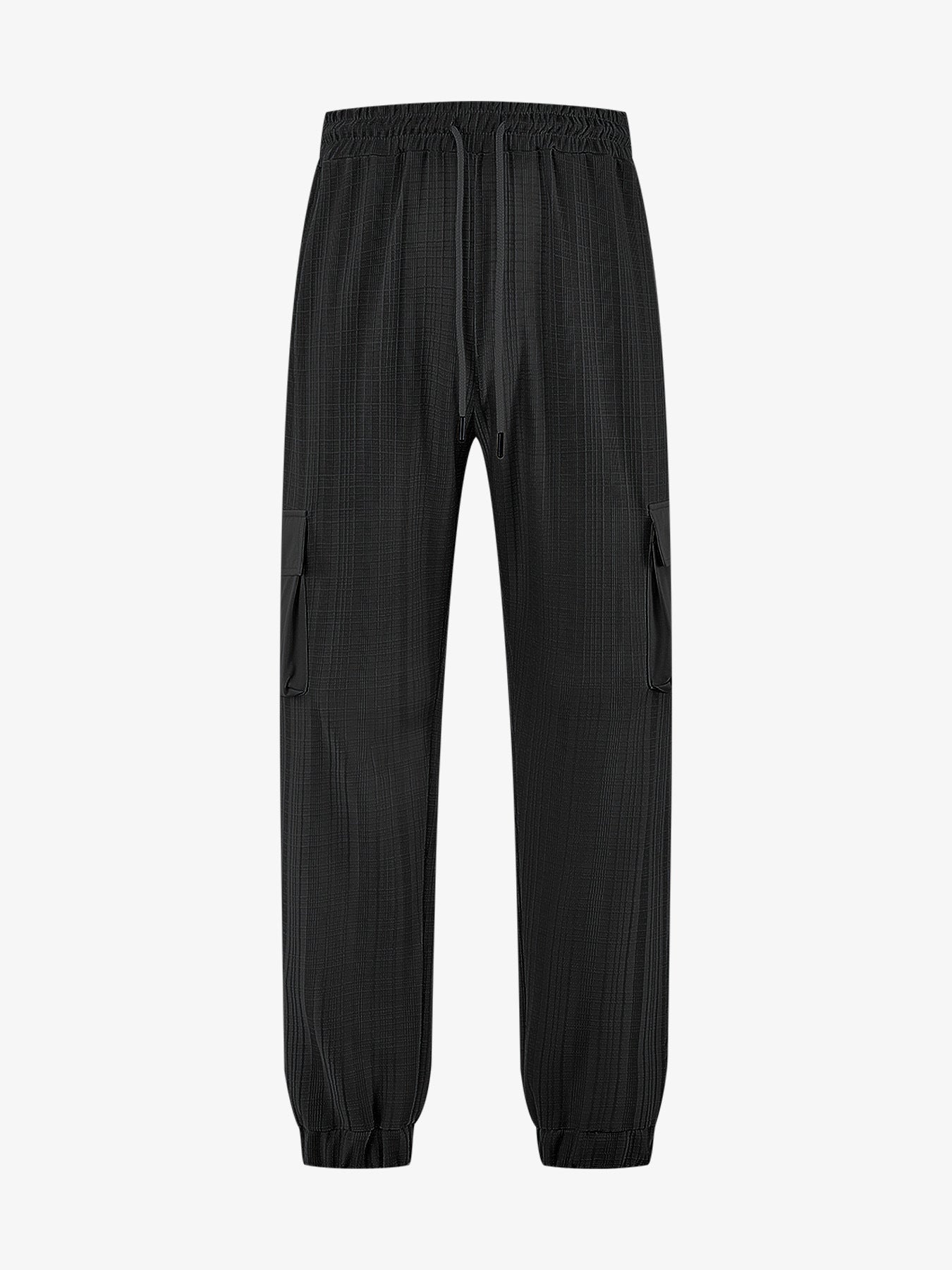 Loose Breathable Micro Elastic Lace-up Imitation Linen Plaid Men's Casual Pants Overalls