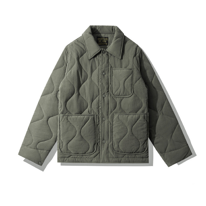 Cotton Polo Collar Jacket Cotton-padded Coat Retro Plaid Coat