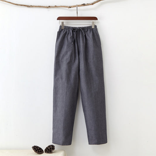 Men's Solid Color Pure Cotton Coarse Fabric Casual Pants