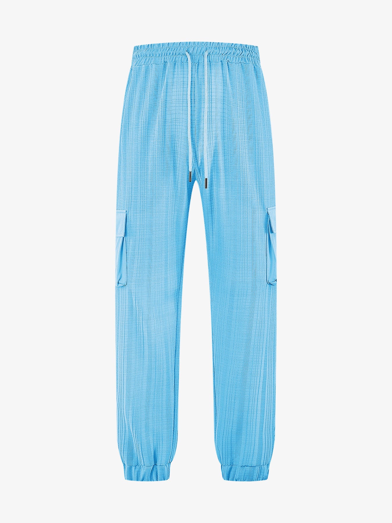 Loose Breathable Micro Elastic Lace-up Imitation Linen Plaid Men's Casual Pants Overalls