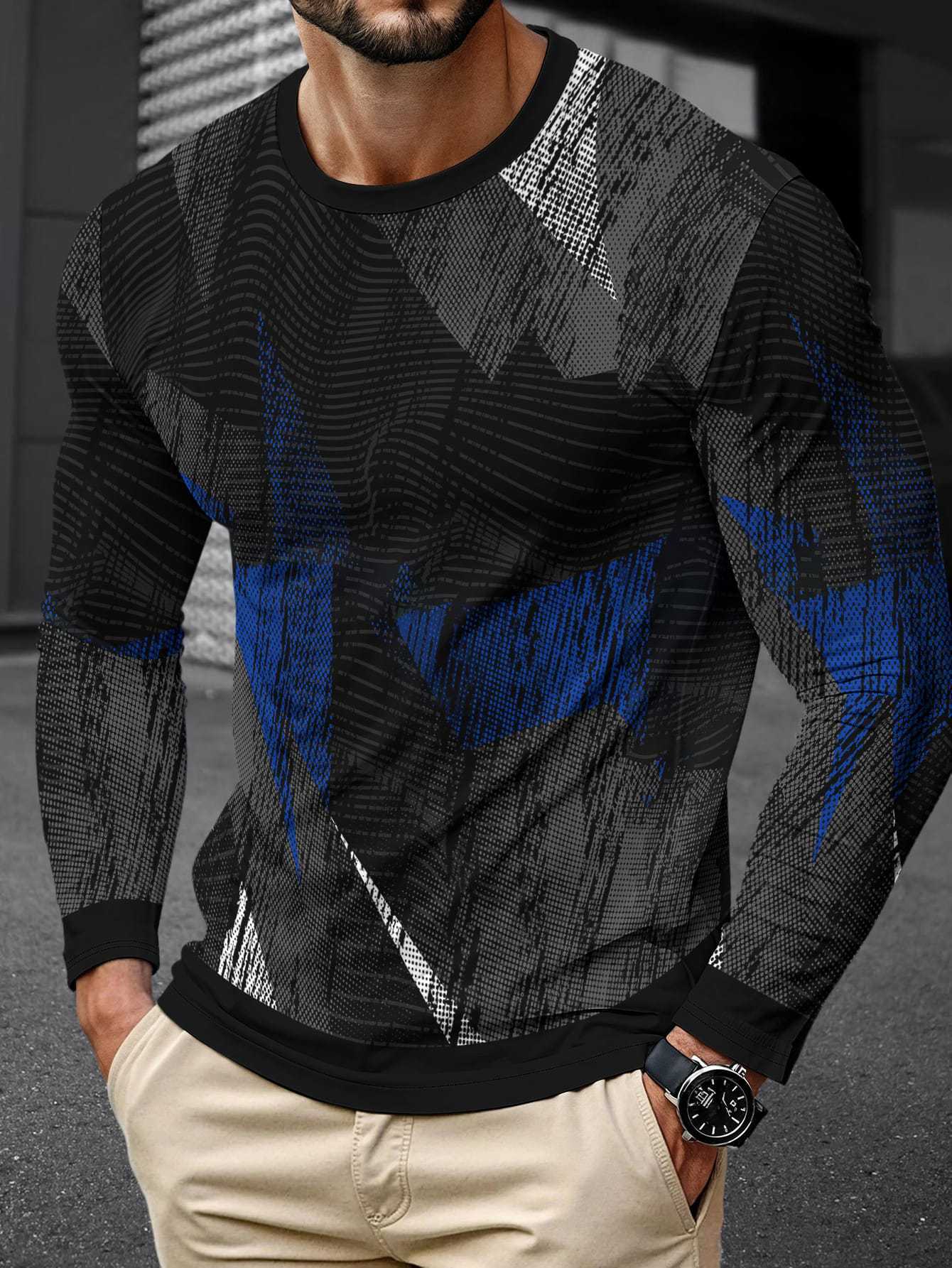 Men's Long Sleeve Simple Trendy Round Neck