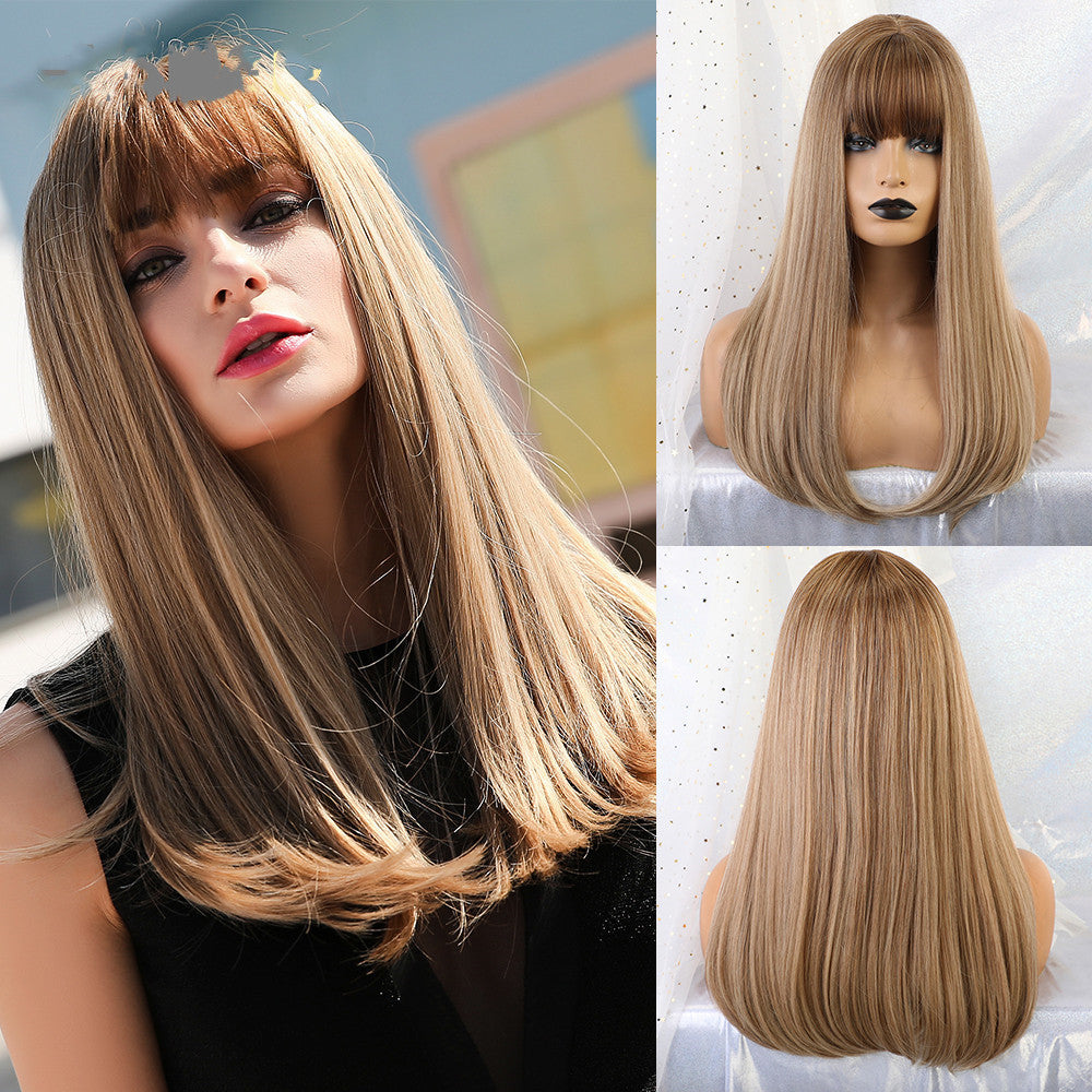 Gradient Golden Figure Bangs Long Straight Hair