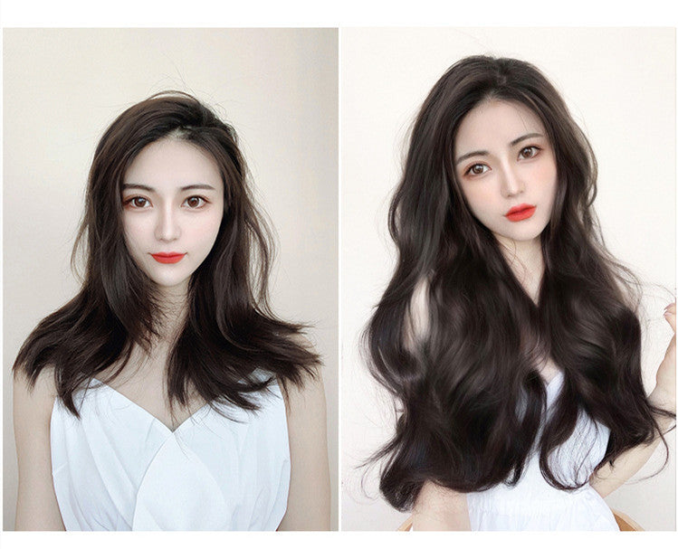 Women's Long One-piece Seamless Long Curly Wig Patch